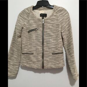 MNG Casual Tweed Beige Zip Up Blazer b.